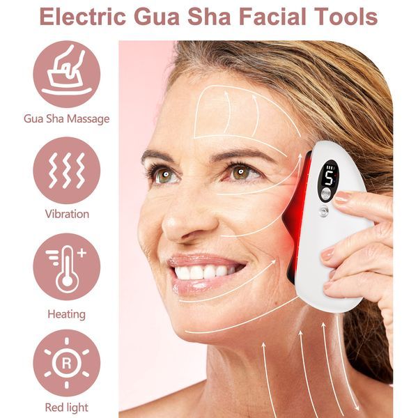 Gua Sha Facial Tool, Electric Black Obsidian Guasha Tool For Face, Chin, Neck, Body, Heated Vibrating Massage Gua Sha Stone For Face Sculpting, Wrin_voghion.com