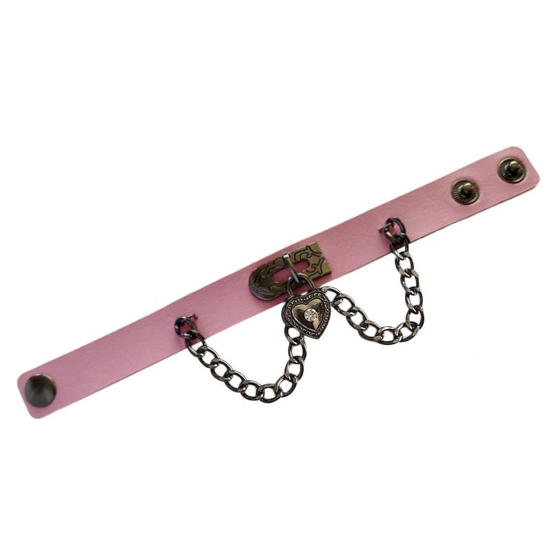Personalized Punk Style Heart Lock Pendant Chain Adjustable Leather Bracelet Wristband_voghion.com