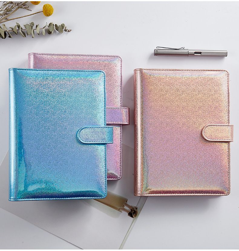 A6 & A5 Holographic Pastel Binder Notebook - Refillable Planner With PU Cover, Trendy & Creative Journal For School, Office & Travel_voghion.com