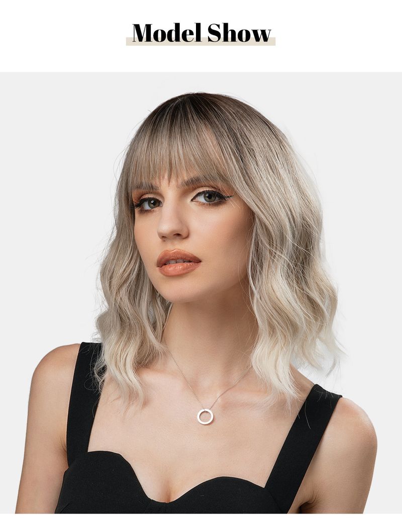 Jauna parūka sievietēm īsi mati cirtaini mati taisni sprādzieni pilna galvas aizsegs rožu tīkls augstas temperatūras zīda imitācijas parūka parūkas_voghion.com