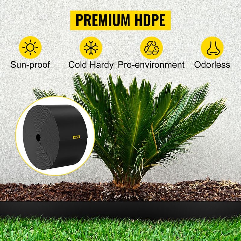 VEVOR Landscape Edging, 10 Inch Depth 60 Ft Total Length, Recycled HDPE Coiled Terrace Board, Flexible Bender Border For Landscaping, Lawn, Garden, Yard, Against Invading Weeds, Black_voghion.com