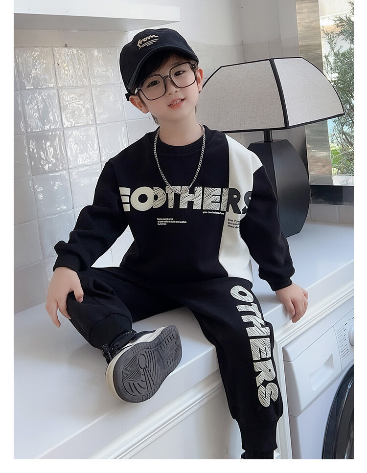 Conjunto de dos piezas de manga larga para niños, suéter con letras bloqueadas de Color para primavera y otoño, pequeño y mediano, 2023_voghion.com