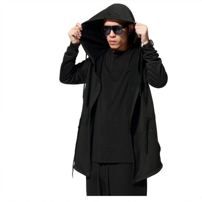 Moda Düz Renk Roma Sonbahar Kıyafeti Orta Uzunlukta Pelerin Büyücü Pelerin Erkek Kapşonlu Ceket Büyük Beden_voghion.com