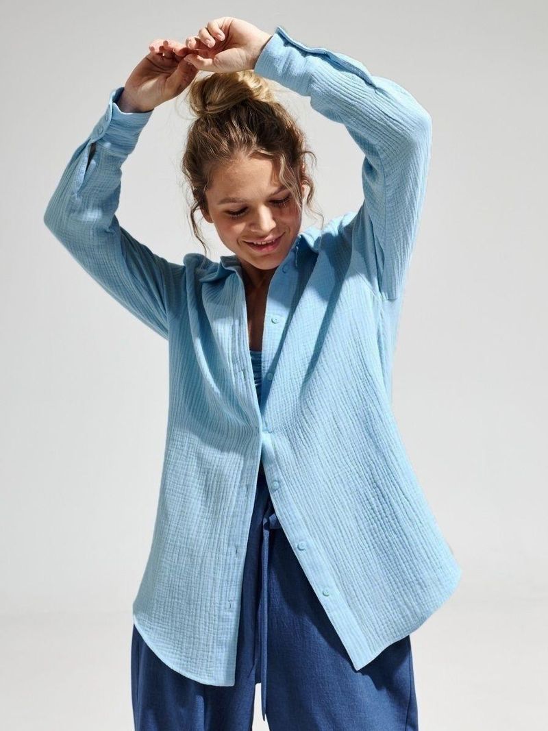 Damenbekleidung Saison Langarmhemd aus reiner Baumwolle Krepp Neues bequemes lockeres Hemd Schal_voghion.com