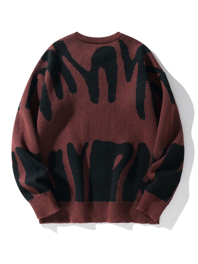 2025 Neue Beliebte Herbst Winter Unregelmäßige Jacquard Muster Kazak Kazak Lässig Rundhals Ausschnitt Kontrast Farbe Gestrickt Herren Kazak_voghion.com