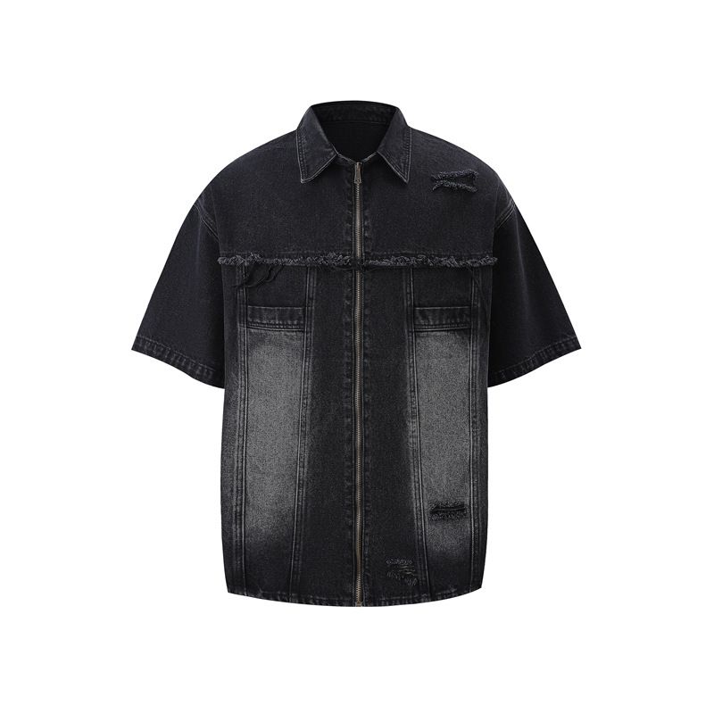 Herrenbekleidung Retro Raw Edge Distressed Ripped Denim Reißverschlussjeans Trendy Loose Casual Vielseitige Arbeitskleidung Männer und Frauen Anzüge_voghion.com