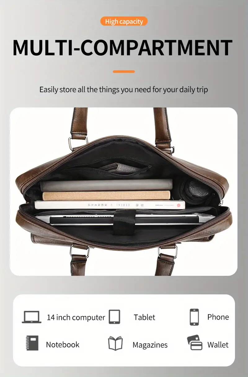 Sac à main d'affaires de luxe léger sac à bandoulière pour ordinateur de voyage d'affaires de grande capacité pour hommes sac à bandoulière en cuir imperméable pour hommes_voghion.com