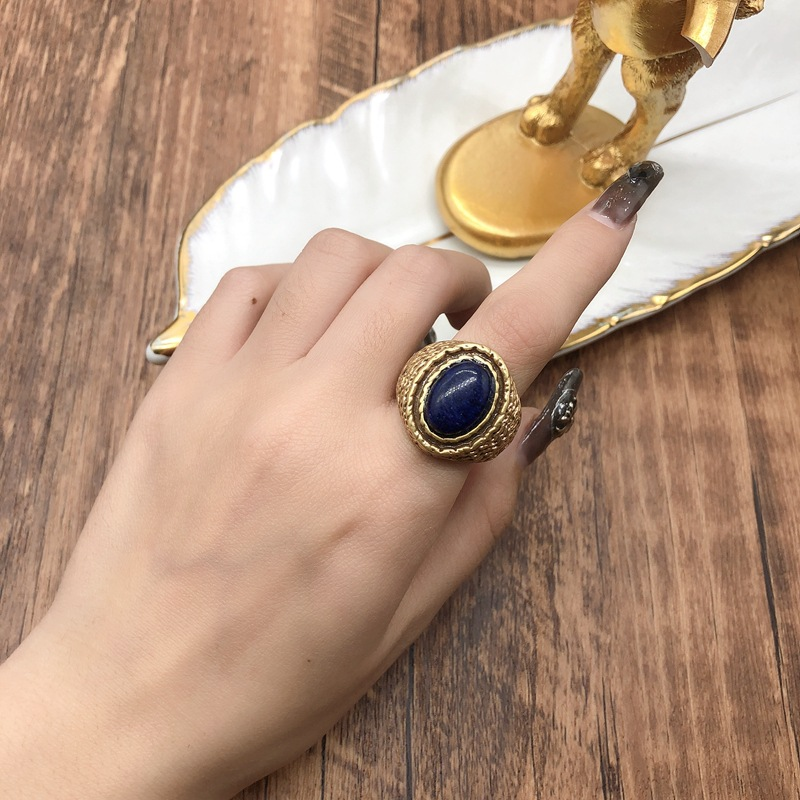 anelli alla moda, lapislazzuli naturali retrò, turchese, anelli in ottone di alta qualità, anelli di lusso leggeri per le donne_voghion.com