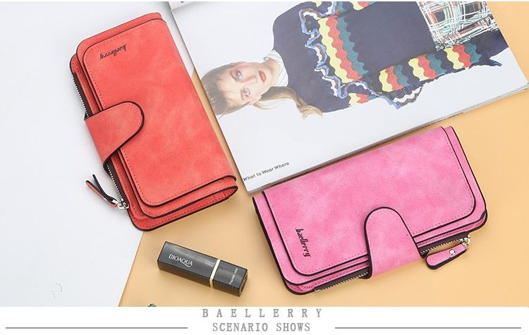 Baellerry Multi-card Frosted Two-color Fabric Tri-fold Commuter Hundred Ladies Long Wallet Vertical Clutch Bag_voghion.com