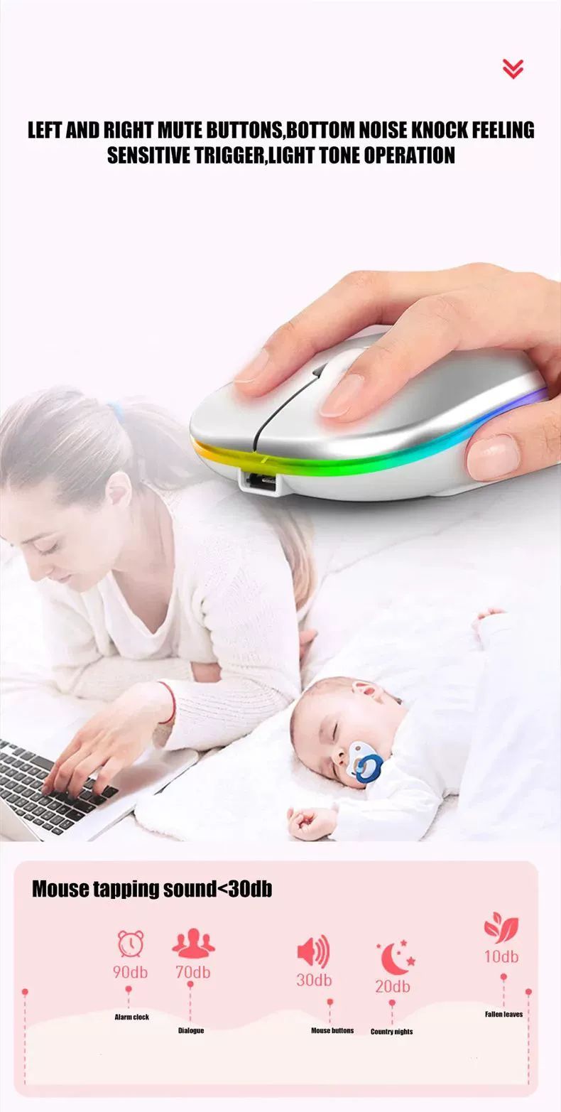 LED Wireless Mouse Bluetooth-compatible Slim Rechargeable Si_voghion.com