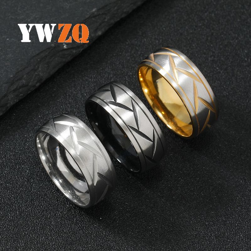 Fashionable and best-selling titanium ring design with a temperament of 8mm batch flower stripes, matte brushed_voghion.com
