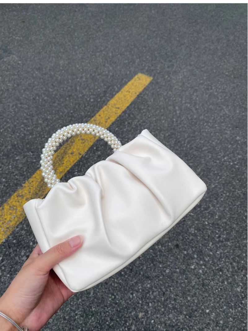 Summer Small Single Shoulder Crossbody Mini Women's Bag, Pearl Handbag, Cloud Fold Wrist, 2024, Unique New Style_voghion.com