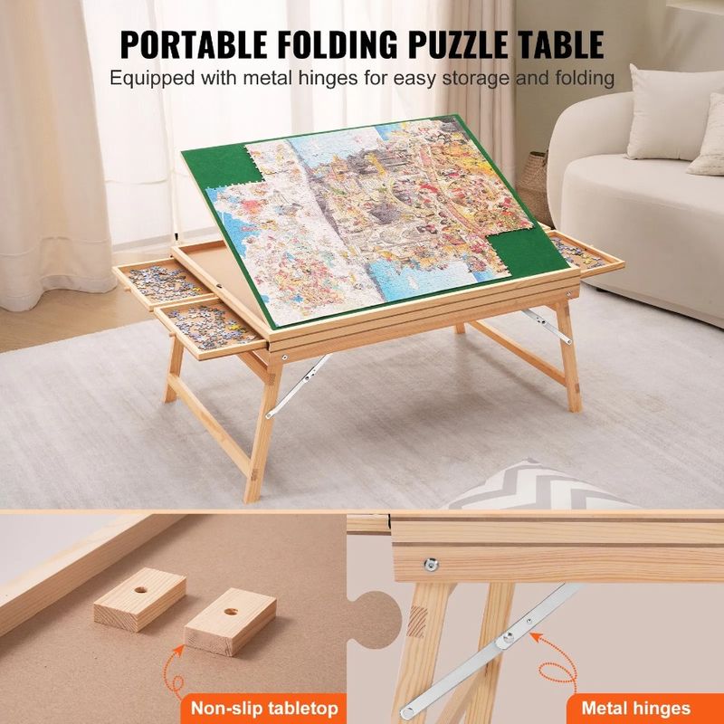 Puzzle Plateau, con gambe regolabili, 1500 pezzi, tavolo pieghevole con 3 cassetti inclinabili in legno, 4 pezzi e puzzle 32,7x24,6_voghion.com