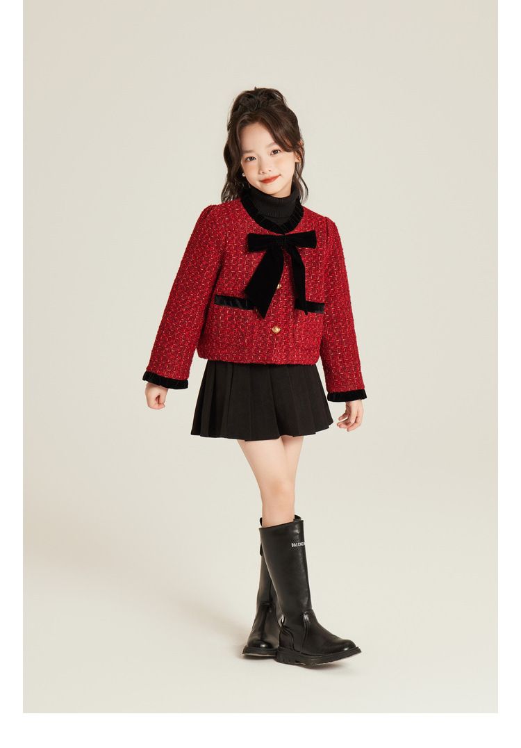 Abbigliamento per bambini Cappotto ispessito con fiocco rosso piccolo temperamento_voghion.com