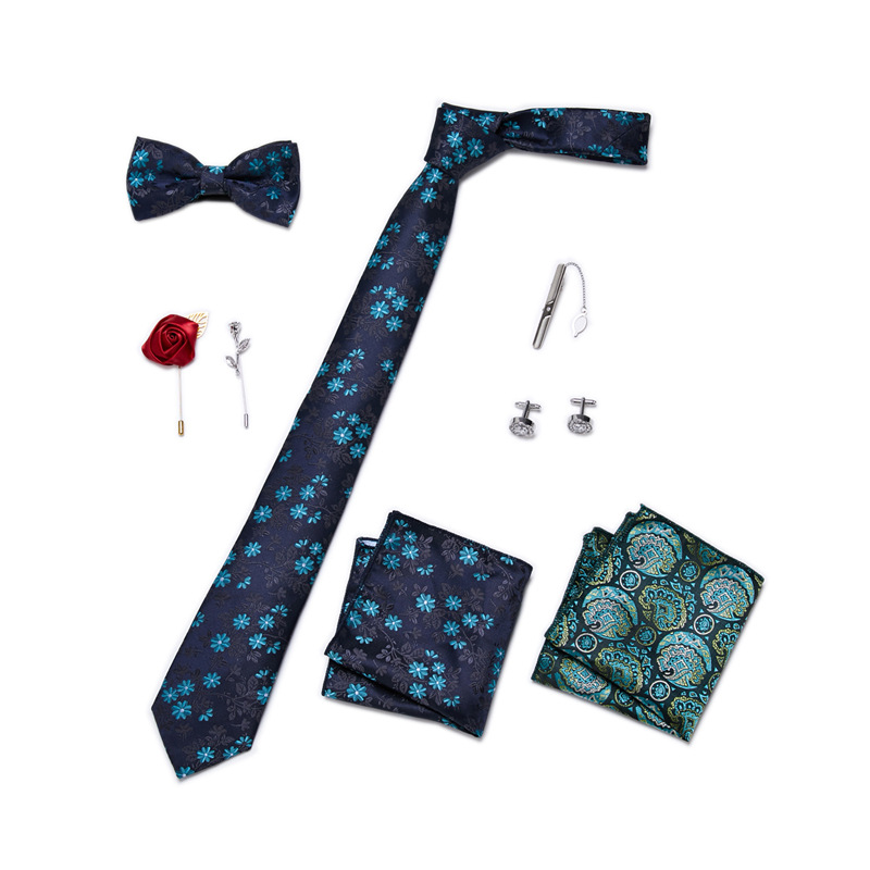 Men's Ties & Handkerchiefs fashionable business solid color flower tie square scarf 8-piece combination set_voghion.com