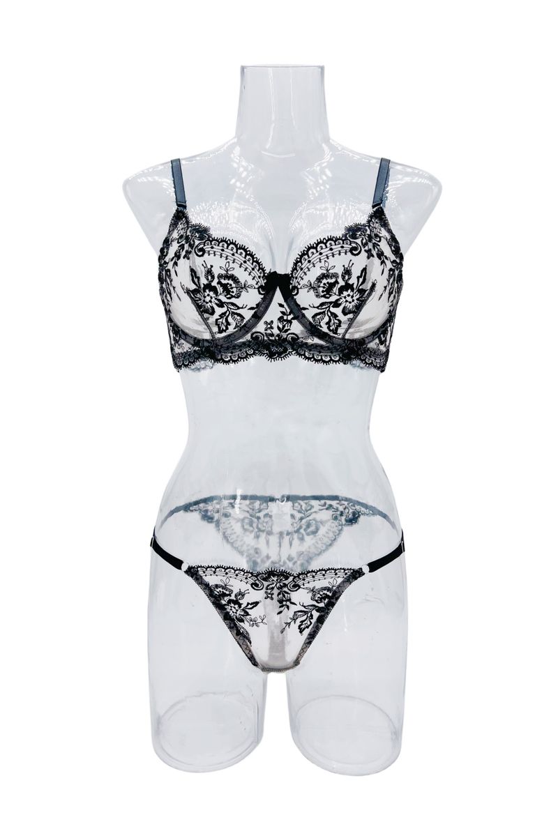 Damen Kleeder Blummen Broderie Perspektiv Mesh Sexy Komfortabel Einfach a generéis Ënnerwäsch Set_voghion.com