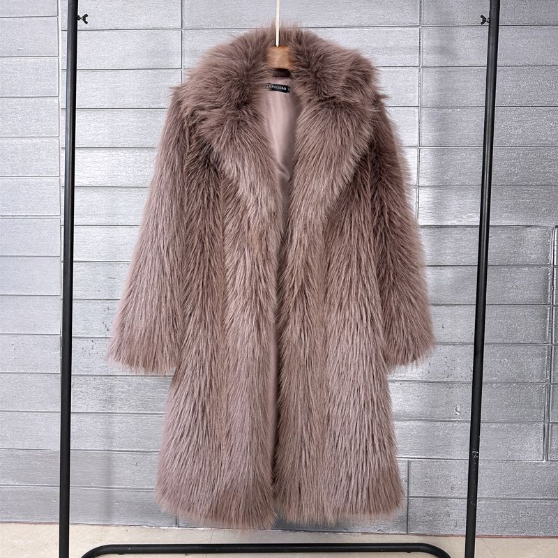 Kunstpelzmantel für Damen, lang, Trenchcoat – Winter-Teddybärjacke mit Reverskragen (Oversized-Passform, Beige/Schwarz/Taupe/Pink/Grau)_voghion.com