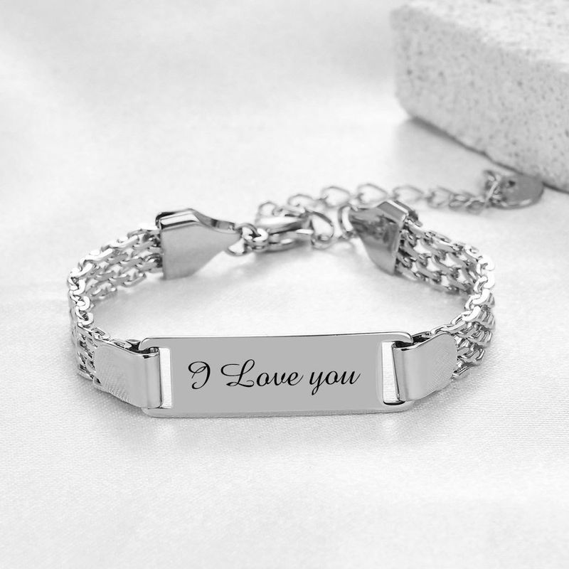 Fashion 8mm Rectangular Tag Charm Of I Love You Printings With Mesh Links Chain Bracelet By Stainless Steel For Men Women_voghion.com