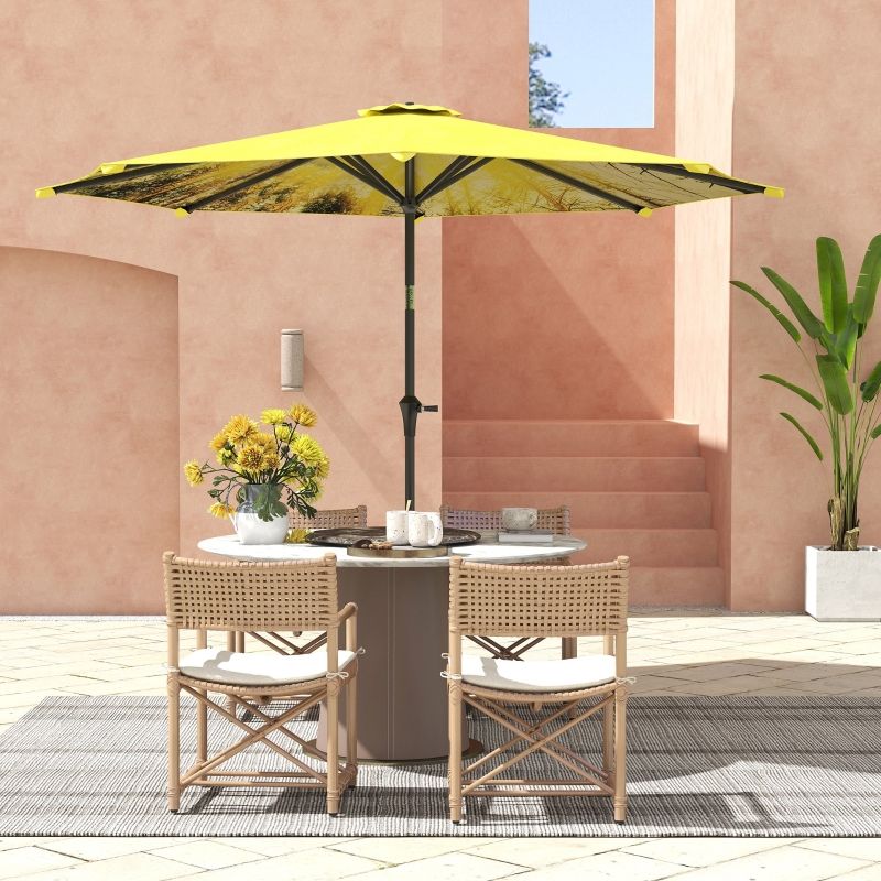 Sonnenschirm Ø300 Cm, Mit Handkurbel, Achteckig, Gelb_voghion.com
