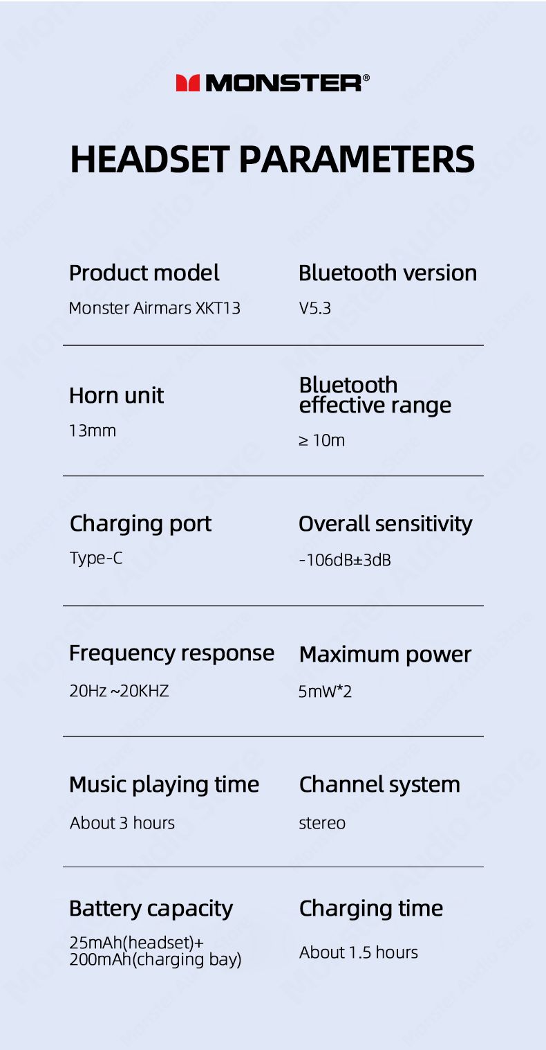 Monster XKT13 Bluetooth-Ohrhörer, Gaming-Headset, Rauschunterdrückung, lange Standby-Ohrhörer, drehbare transparente Schale_voghion.com