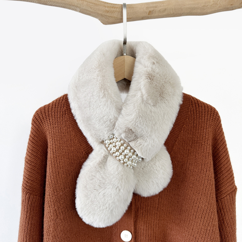 Versione coreana della sciarpa invernale in peluche a doppia faccia con coniglio di lontra, caldo scialle copricollo in pelliccia da donna_voghion.com