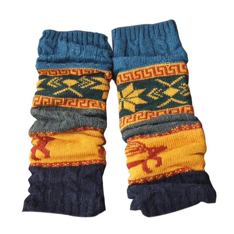 Women Deer Snowflake Patterns Crochet High Stretchy Long-term British Style Cable Knit Knee-High Boot Socks_voghion.com