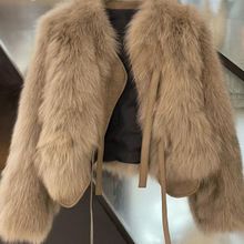 Dicker Pelzmantel für Damen, Y2K-Mode, Streetwear, Schnürung, flauschige Kurzjacke, koreanische elegante Bürodame, Fuchspelz, Parkas_voghion.com