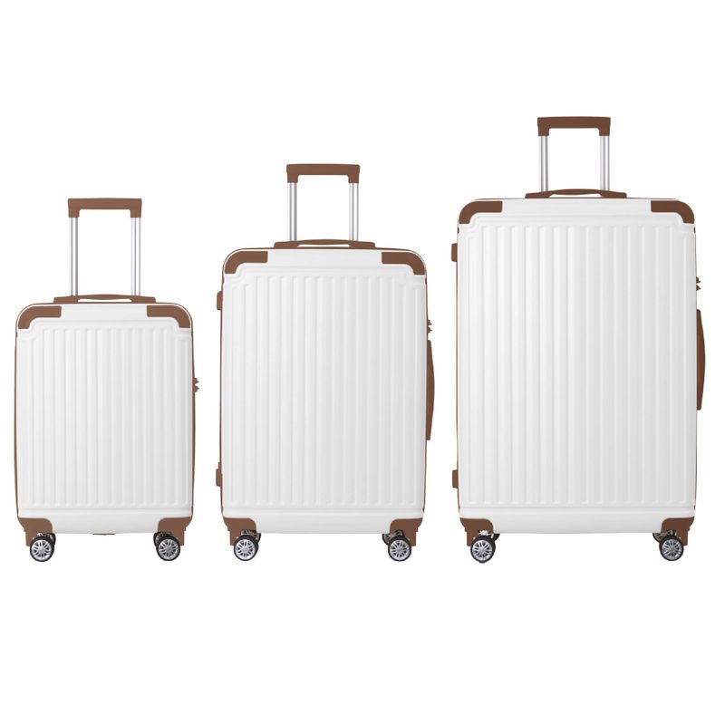Brown 3-Piece Premium ABS Luggage Set-20", 24", And 28" Suitcases With Multi-Position Handle, Silent Spinner Wheels, And TSA-Approved Lock-Durable, Stylish, And Spacious Travel Gear_voghion.com