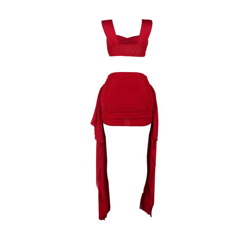 Ensemble deux pièces jupe à volants décontractée pour femme_voghion.com