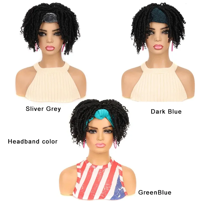 Ombre Sintético Nu Locs Trançando Cabelo Perucas Curto Dreadlock Encaracolado Headband Peruca Para Mulheres Deusa Macia Locs Headband Perucas_voghion.com