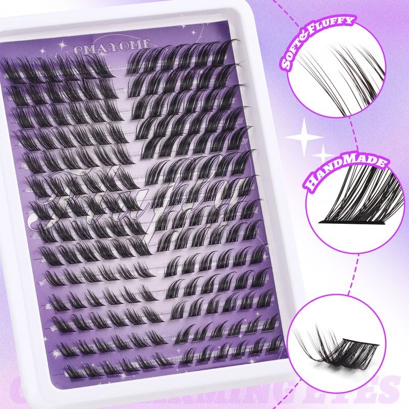 CMAYOME Cluster Lashes Kit - 8-16mm Flared C-Curve False Eyelashes For DIY Voluminous Look, Natural Wispy Fox Eye Effect_voghion.com