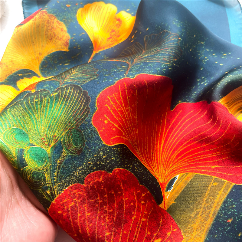 Bunter Ginkgo-Blatt-Schal Damen-Quadratschal 2023 Frühling/Sommer Neuer Schal Mehrzweck-Schal Bindetasche Bindehaar_voghion.com