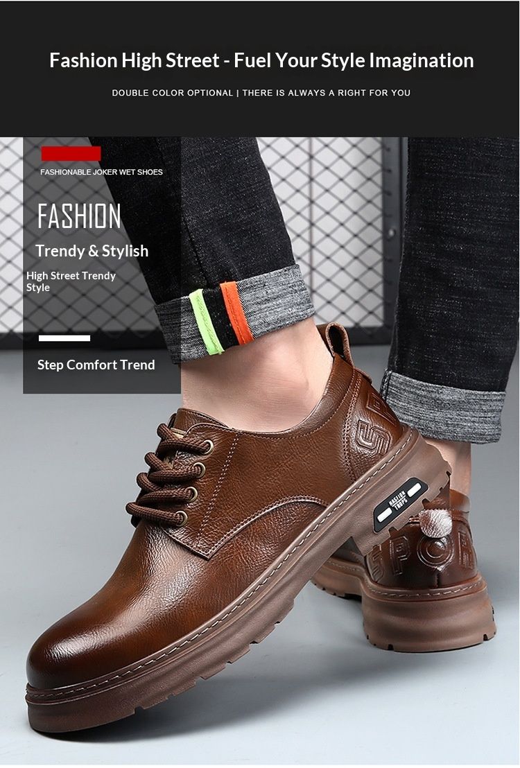 Voyage Spring Derby da uomo, stivali bassi Martin, stile britannico, punta arrotondata, scarpe da lavoro nere con suola spessa, casual in pelle_voghion.com