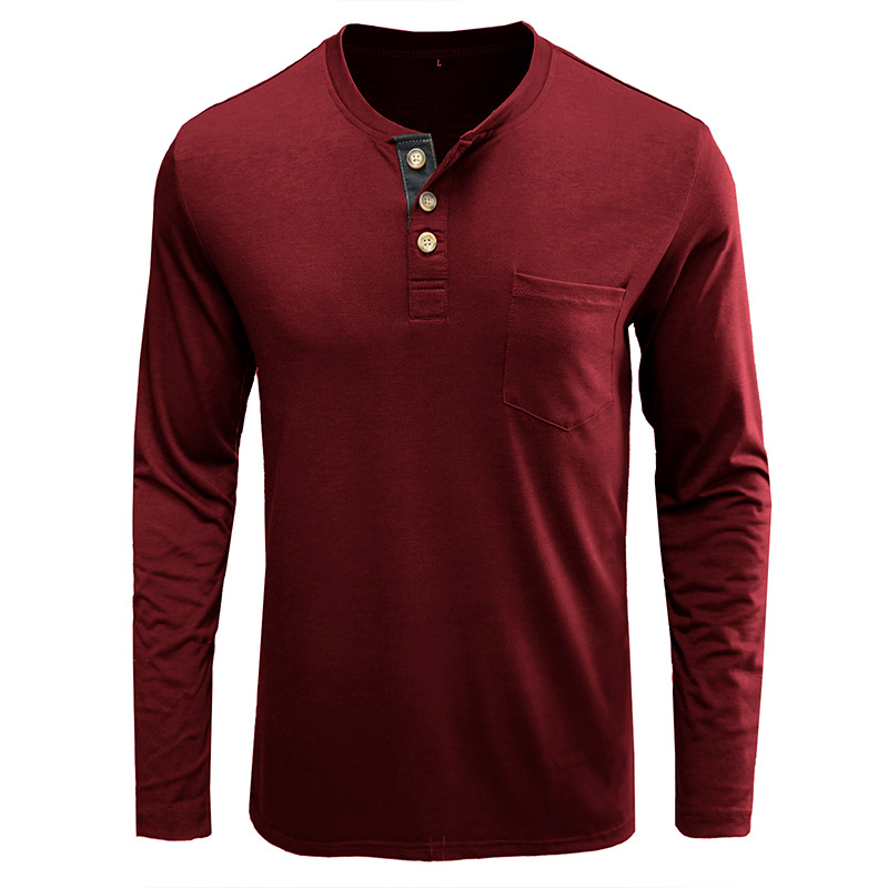 Henley-T-Shirts für Herren mit Knopfleiste, langen Ärmeln und Tasche, entspannte Passform, 100 % schwere Baumwolle_voghion.com