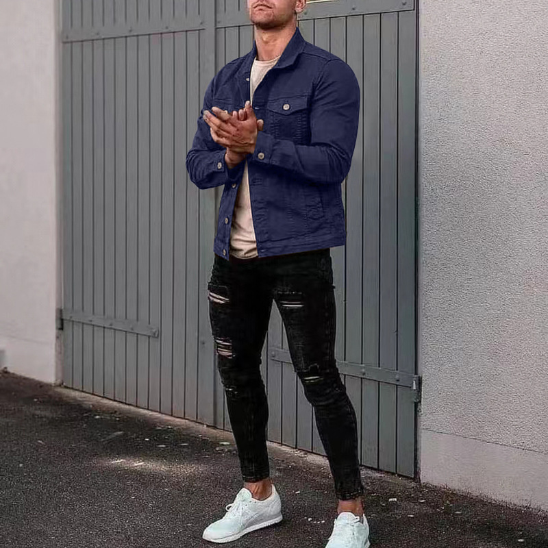 2024 Men's Spring and Autumn Casual Slim Fit Denim with Multi Pocket Button Smooth Plate Workwear Jacket_voghion.com