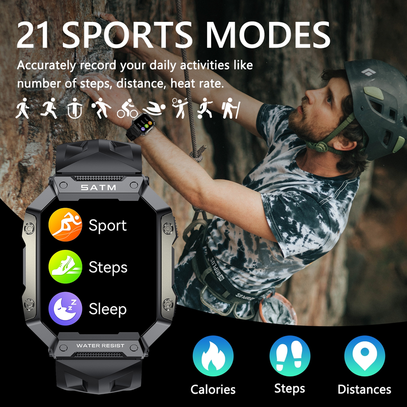PG333 1.91 inch Waterproof Smart Sports Watch Support Heart Rate Monitoring / Blood Pressure Monitoring(Black)_voghion.com