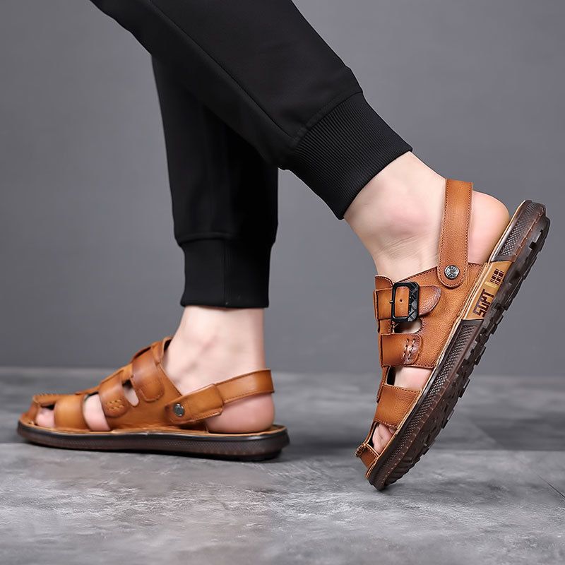 Sandalen im Sommer, Echtleder-Taschenoberteil, Sandalen für Herren im Freien und zum Fahren, rutschfeste Strandschuhe für Männer, trendig_voghion.com