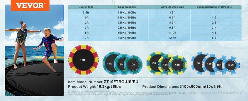 VEVOR Inflatable Water Bouncer, 10ft Recreational Water Trampoline, Portable Bounce Swim Platform With 3-Step Ladder & Electric Air Pump, Kids Adults Floating Rebounder For Pool, Lake, Water Sports_voghion.com