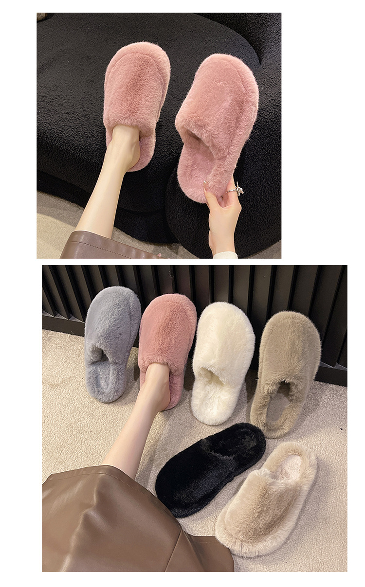 Groot formaat nieuw huis pluche bovenkleding pantoffels dames 2023 nieuwe Koreaanse versie Baotou mode zachte bodem comfortabele bontschoenen_voghion.com