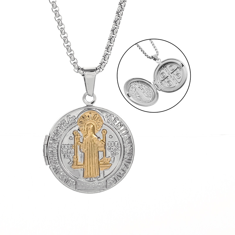 Fashion openable picture frame pendant necklace classic religious Talisman jewelry gift men_voghion.com