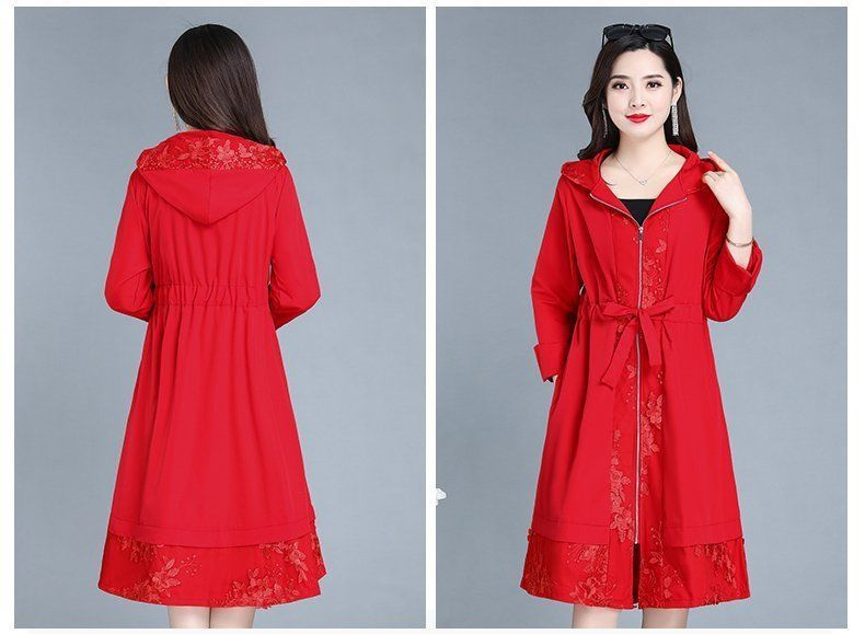Damen-Trenchcoat für Mutter mittleren Alters, neuer ausländischer Stil, Übergröße, Damen-Frühling und Herbst, dünne Kapuzenjacke_voghion.com