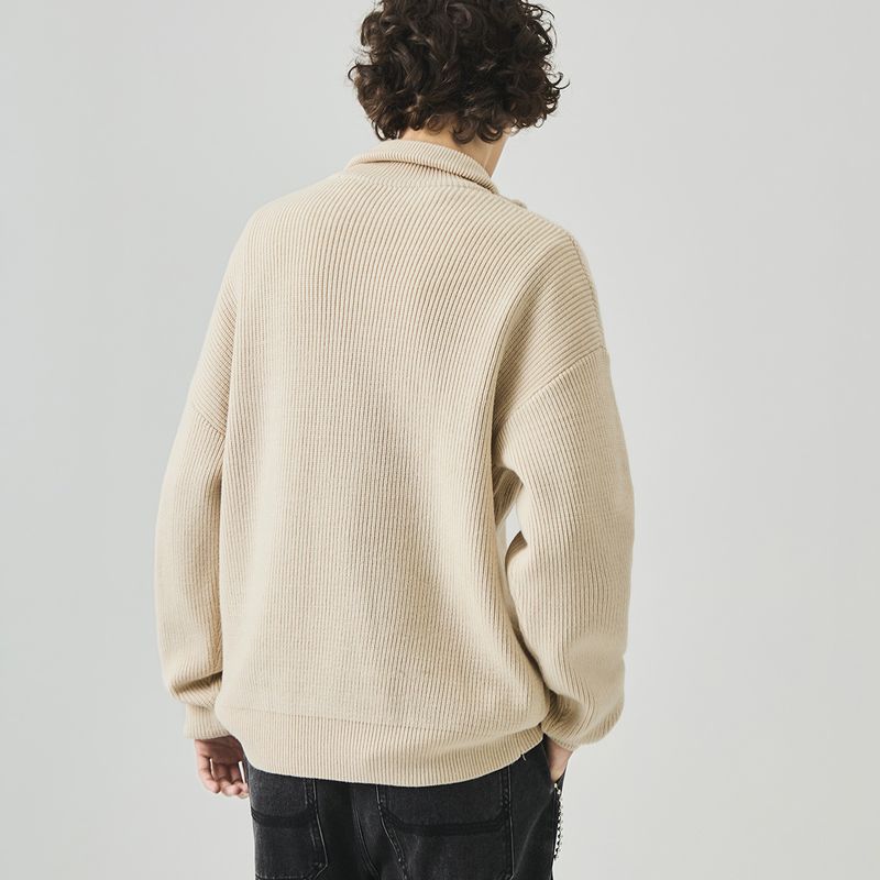 APO Kleidung | Herren Rollkragenpullover im Old Money Style Koreanische Version Lockerer Halbreißverschluss Langarm Strickoberteil Herbst_voghion.com