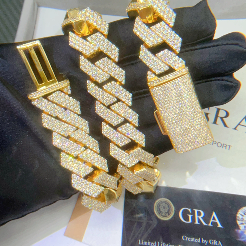 Certificirano Gra Vvs Moissanite 20 mm Pure Sterling Sier Ogrlica Verižice Iced Out Cuban Link Chain_voghion.com