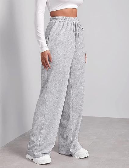 Pantaloni da jogging casual da donna, a vita alta, a gamba larga, con coulisse elastica, comodi pantaloni da salotto per l'uso quotidiano_voghion.com