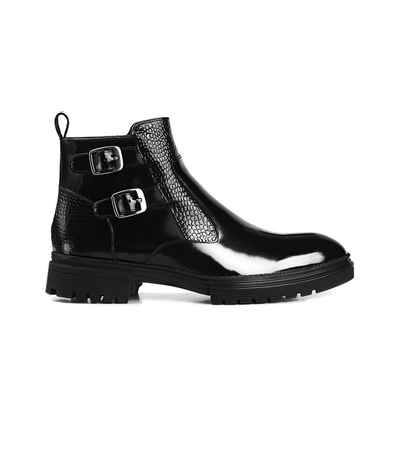 Herenschoenen leren laarzen heren korte laarzen dikke zool grote kop ronde laarzen_voghion.com