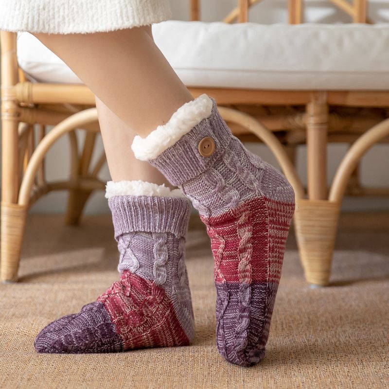 Tapis de sol en polaire d'agneau épais d'hiver avec polaire, chaussettes pour tapis de sommeil à la maison, chaussettes_voghion.com