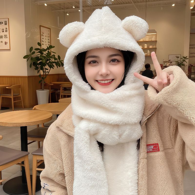 Weiblicher Herbst und Winter Vielseitiger Neuer 2025 Internet-Promi-Kapuzenschal Handschuhe Integrierter warmer Fahrradschal_voghion.com