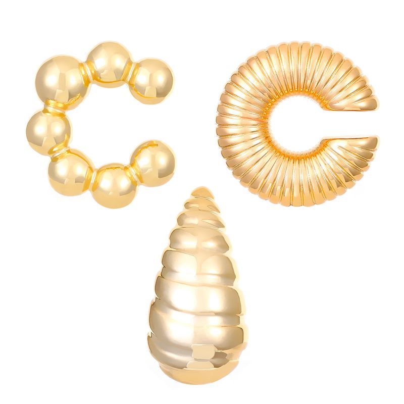 Modisches und übertriebenes C-förmiges Set mit Wassertropfen-Textur ohne Ohrlöcher, personalisierter Ohrringclip_voghion.com