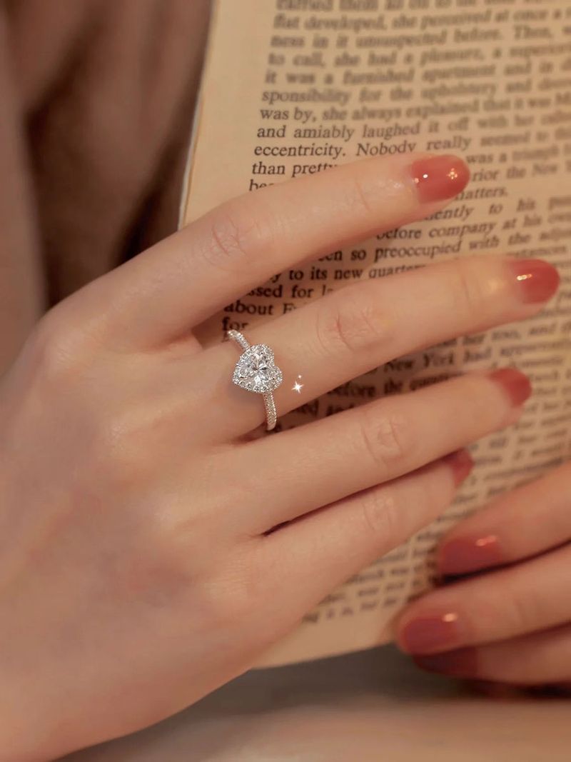 Herzförmiger Moissanit-Diamant für Damen, Sterlingsilber, S-Silber, Ein-Karat-Cluster-Fassung, simuliert, Hochzeit_voghion.com
