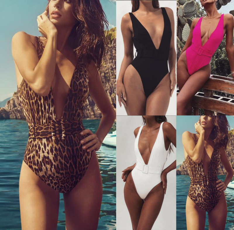 Traje de baño de una pieza para mujer, bikini de una pieza con hebilla y cinturón con estampado de leopardo_voghion.com